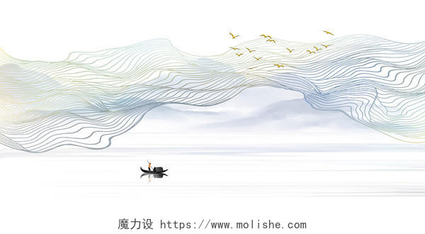 新中式古风水墨中国风山水线条展板背景古风抽象线墨山水背景